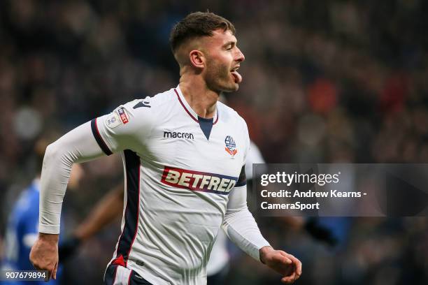 Bolton Wanderers' Gary Madine celebrates scoring his side's first goal during the Sky Bet Championship match between Bolton Wanderers and Ipswich...