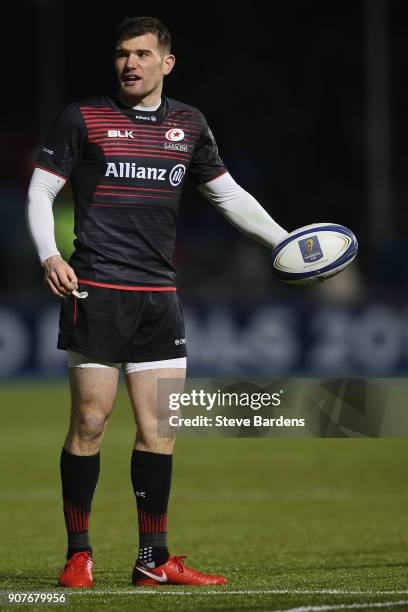 Ben Spencer of Saracens during the European Rugby Champions Cup match between Saracens and Northampton Saints at Allianz Park on January 20, 2018 in...