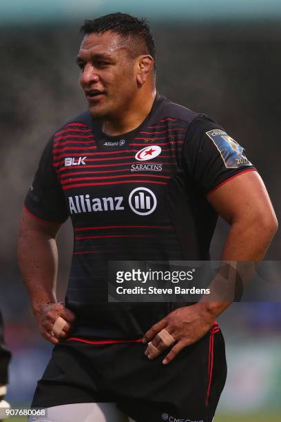 Mako Vunipola of Saracens during the European Rugby Champions Cup match between Saracens and Northampton Saints at Allianz Park on January 20, 2018...