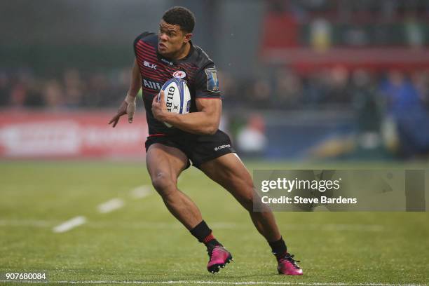 Nathan Earle of Saracens in action during the European Rugby Champions Cup match between Saracens and Northampton Saints at Allianz Park on January...