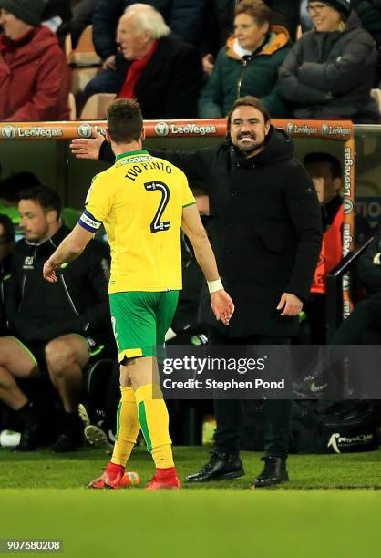 Head Coach Daniel Farke and Ivo Pinto of Norwich City during the Sky Bet Championship match between Norwich City and Sheffield United at Carrow Road...