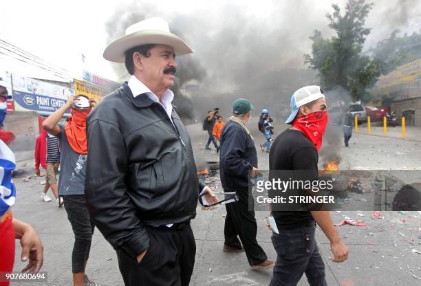 Ousted Honduran President and opposition's chief coordinator Manuel Zelaya, is pictured during clashes between security forces and supporters of the...