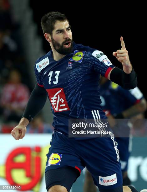 Nikola Karabatic of France reacts during the Men's Handball European Championship main round match between Sweden and France at Arena Zagreb on...