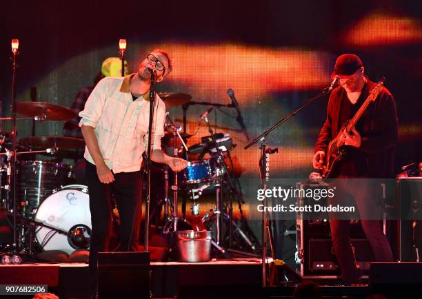 Musicians Matt Berninger and Scott Devendorf of the band The National perform onstage during the iHeartRadio ALTer EGO concert at The Forum on...