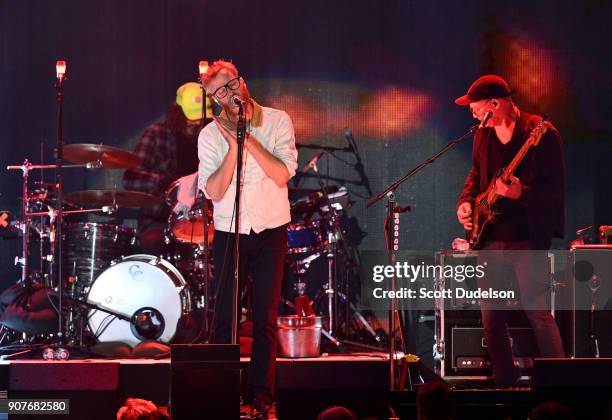 Musicians Matt Berninger and Scott Devendorf of the band The National perform onstage during the iHeartRadio ALTer EGO concert at The Forum on...