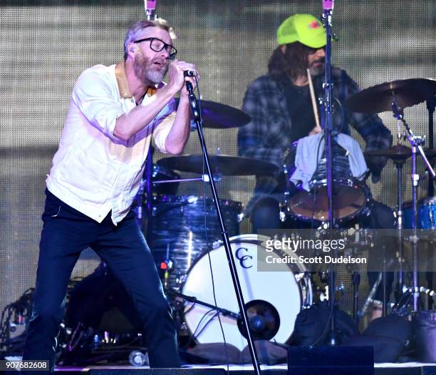 Singer Matt Berninger of the band The National performs onstage during the iHeartRadio ALTer EGO concert at The Forum on January 19, 2018 in...