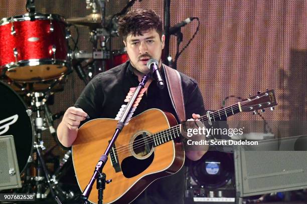 Singer Marcus Mumford of the band Mumford & Sons performs onstage during the iHeartRadio ALTer EGO concert at The Forum on January 19, 2018 in...