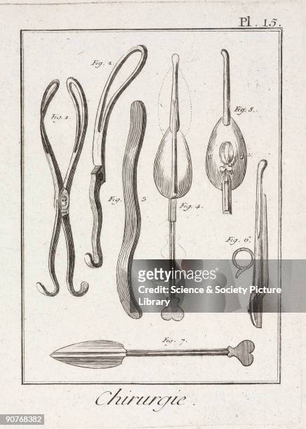 Plate 15 entitled �Chirurgie� , showing surgical instruments from the 1780 quarto edition of 'La Grande Encyclopedie, ou Dictionnaire Raisonne des...