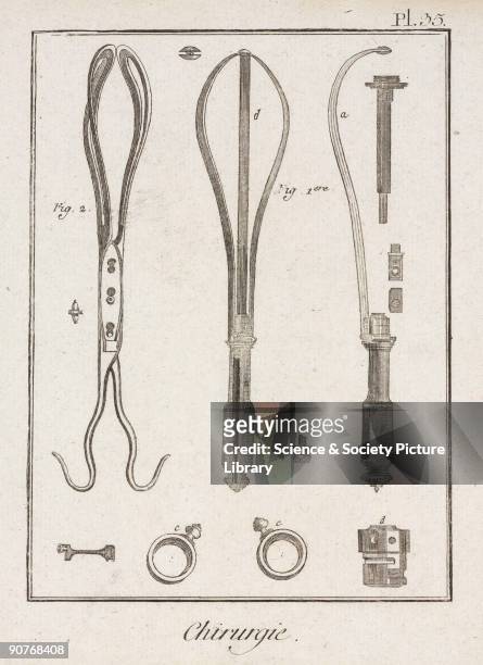 Plate 35 entitled �Chirurgie� , showing surgical instruments from the 1780 quarto edition of 'La Grande Encyclopedie, ou Dictionnaire Raisonne des...