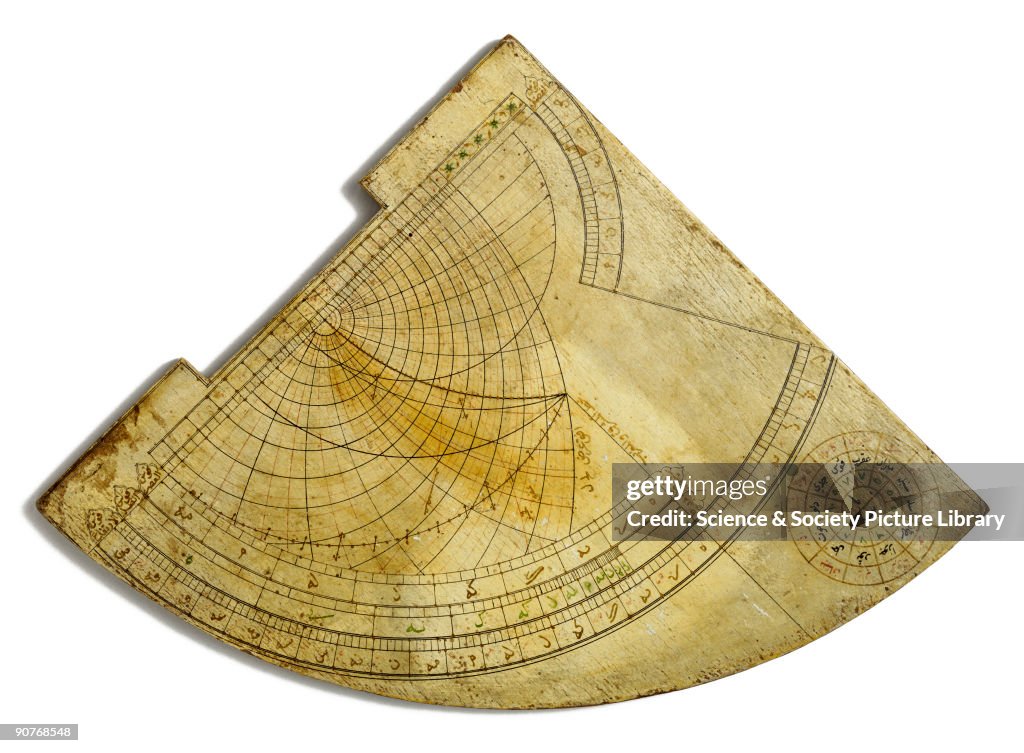 Wooden horary quadrant, Persian, 18th century.