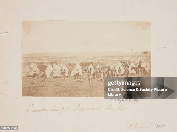 Photograph of a British military camp during the Crimean War, probably taken by James Robertson. Born in Scotland, Roberston settled in...