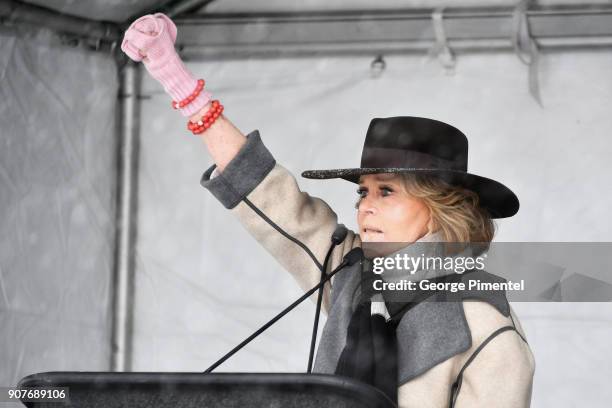 Actor Jane Fonda speaks onstage at the Respect Rally in Park City on January 20th, 2018 in Park City, Utah.