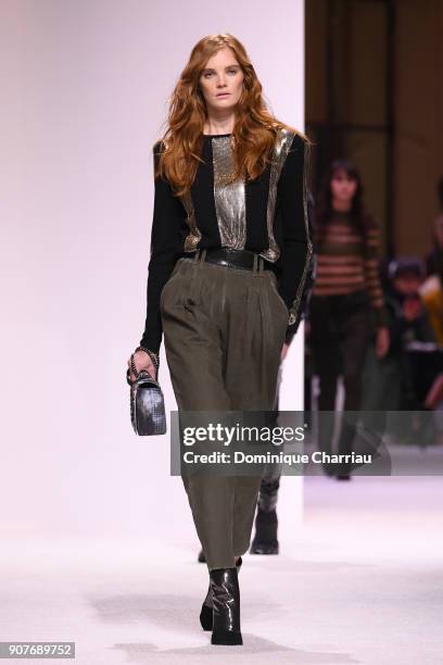 Alexina Graham walks the runway during the Balmain Homme Menswear Fall/Winter 2018-2019 show as part of Paris Fashion Week on January 20, 2018 in...