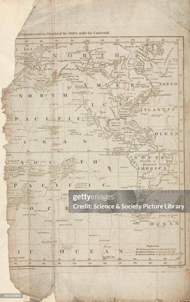 Map of Cook�s voyages, c 1780.