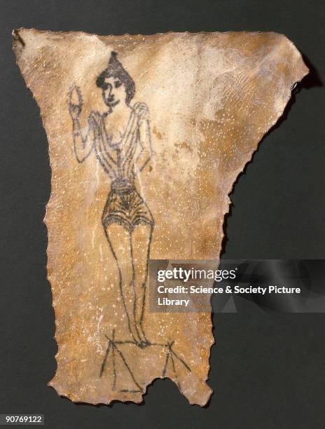Human skin, tattoed with scantily dressed female figure on tightrope, probably French, 19th century.