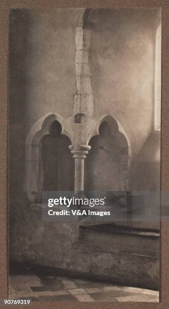 Photograph by Frederick Henry Evans of a stone basin for draining water used during Mass.