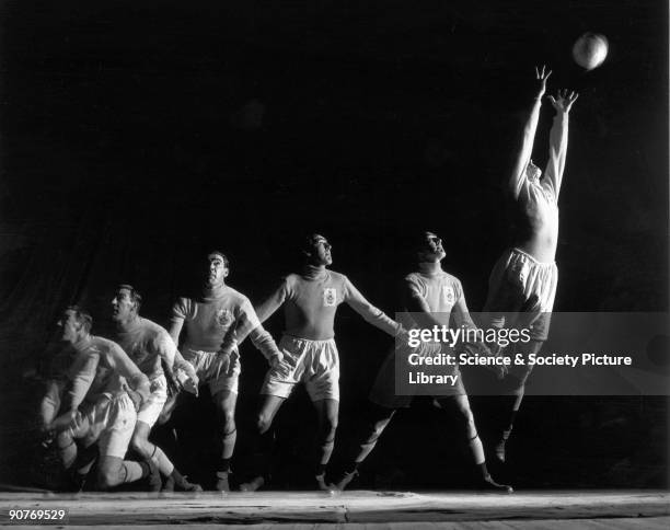 Time-lapse photograph of a Frank Swift, goalkeeper for Manchester City and England. Photograph by Zoltan Glass .