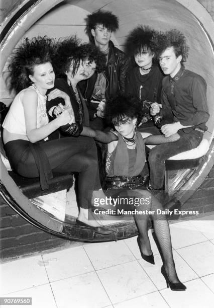 British teenagers at the Rum Runner club which launched the band Duran Duran. The woman in front wears fishnet tights and stiletto shoes. Their...