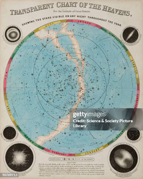 One of a set of teaching cards published by James Reynolds & Sons, London, England around 1850. Titled 'Chart of the Heavens', the celestial map was...