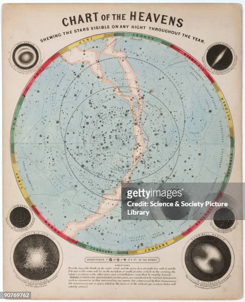 One of a set of teaching cards published by James Reynolds & Sons, London, England around 1850. Titled 'Chart of the Heavens', the celestial map was...