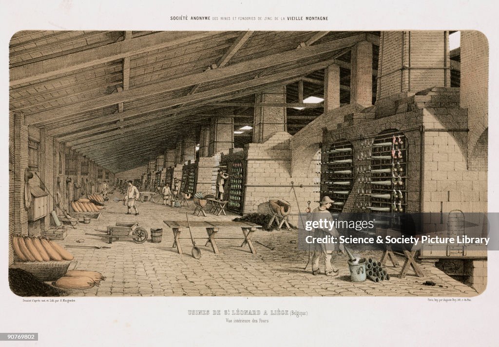 Furnaces at the zinc works, St Leonard, Liege, Belgium, 1855.