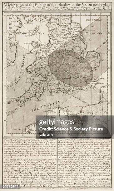 Print showing the predicted track of the Moon's shadow across England for the 11 May 1724. Printed as a broadsheet, the engraving was produced during...