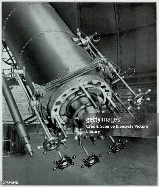 Photograph of the eyepiece end of the 40 inch refracting telescope inside the dome of the Yerkes Observatory at Williams Bay, Wisconsin in the United...