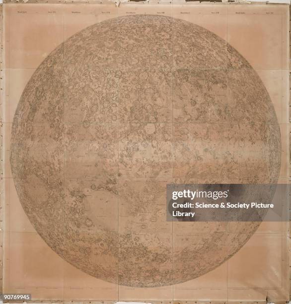 Moon map by Wilhelm Lohrmann based on observations made by him using a micrometer with a small refracting telescope by Fraunhofer. Lohrmann, a...