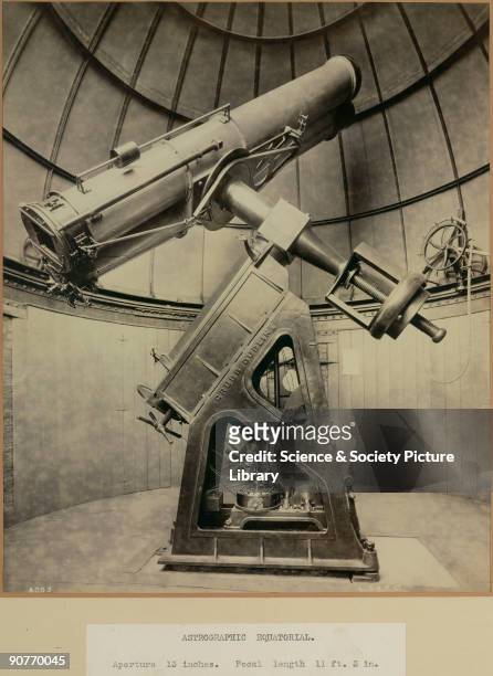 Photograph showing the Astrographic Telescope used at the Royal Observatory, Greenwich for the 'Carte du Ciel' photographic sky survey. The...