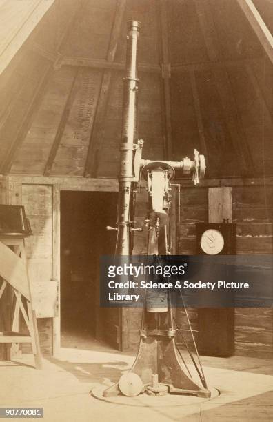 Photograph of a photoheliograph, a photographic telescope, which was used to observe the 1874 Transit of Venus. Made by Dallmayer, it was part of the...