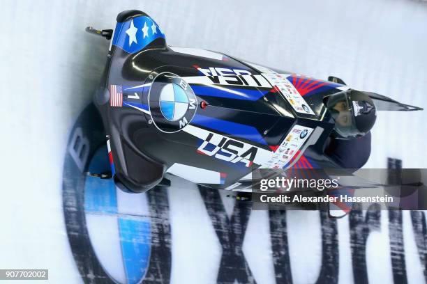 Jamie Greuberl Poser and Aja Evans of USA compete at Deutsche Post Eisarena Koenigssee during the BMW IBSF World Cup Women`s Bobsleigh World Cup on...