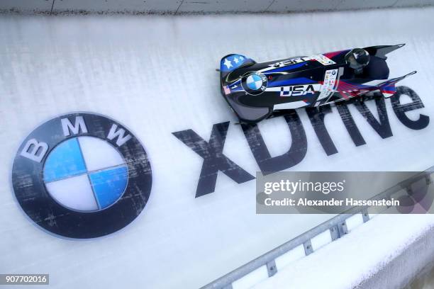 Jamie Greuberl Poser and Aja Evans of USA compete at Deutsche Post Eisarena Koenigssee during the BMW IBSF World Cup Women`s Bobsleigh World Cup on...
