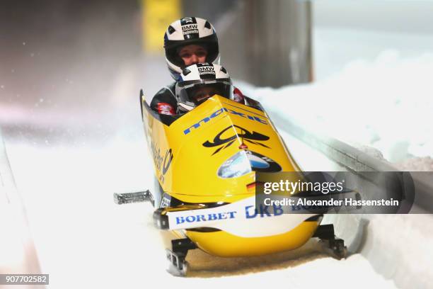 Mariama Jamanak and Lisa Marie Buckwitz of Germany of compete at Deutsche Post Eisarena Koenigssee during the BMW IBSF World Cup Women`s Bobsleigh...