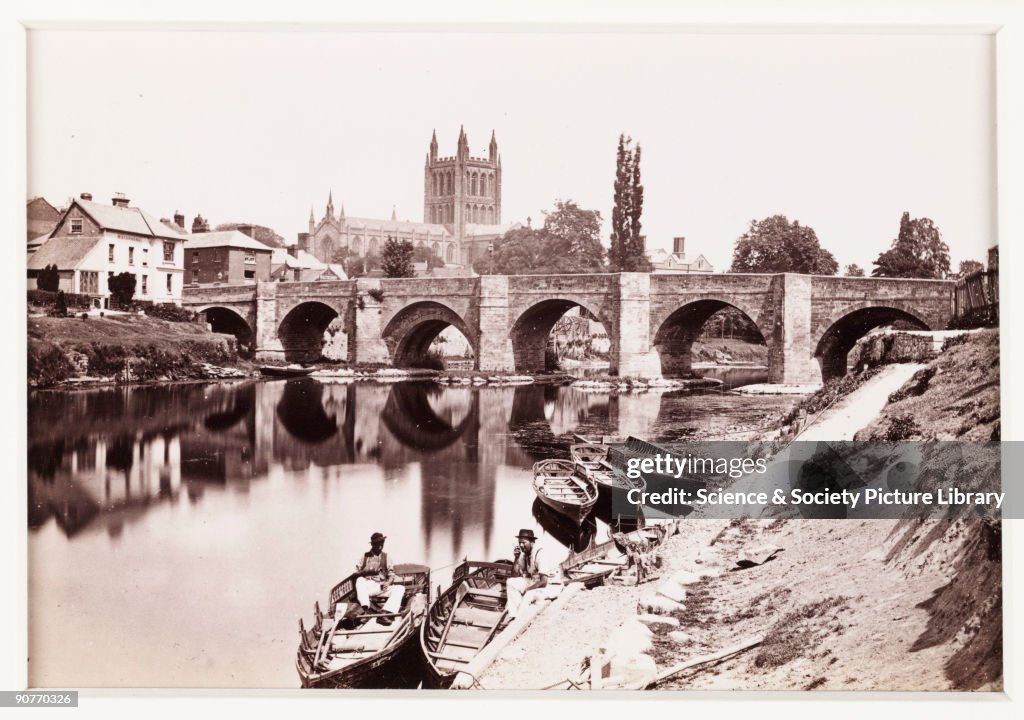 Hereford, The Old Wye Bridge and Cathedral No.1, c 1880.