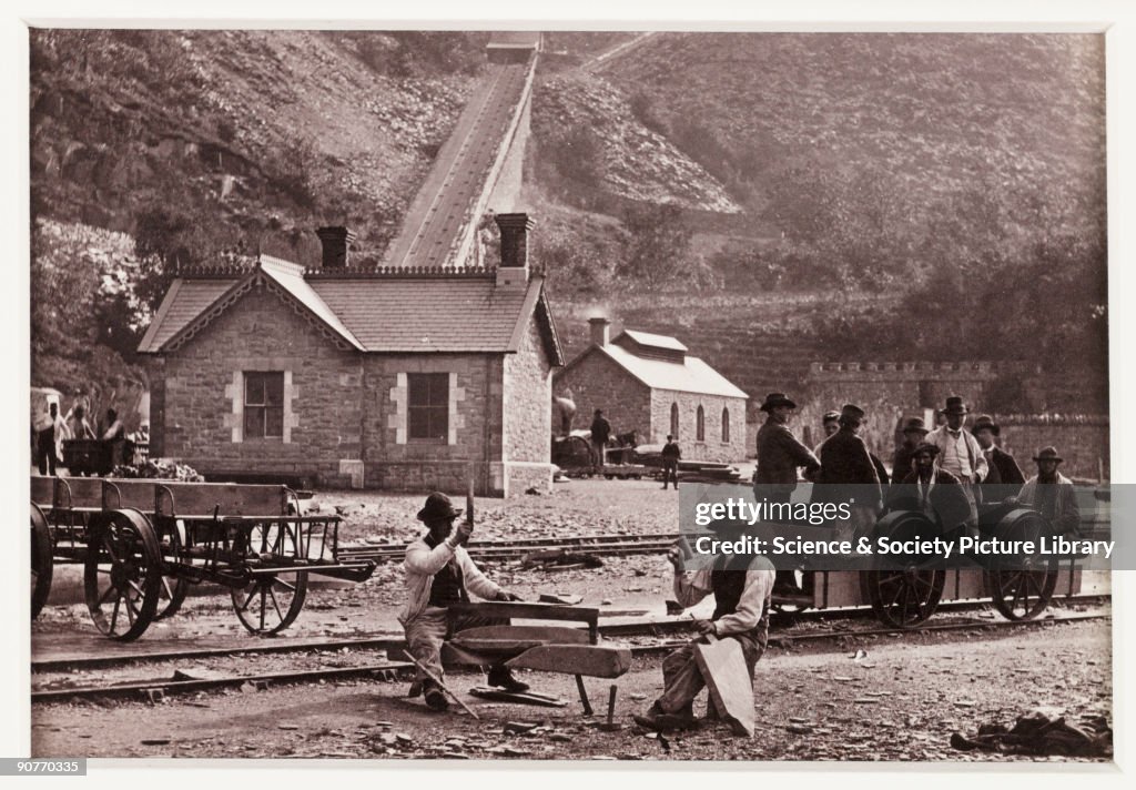 Llanberis, Quarrymen and Velocipedes, c 1880.