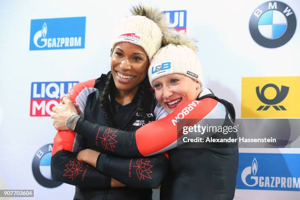 Kaillie Humphries and Phylicia George of Canada compete at Deutsche Post Eisarena Koenigssee during the BMW IBSF World Cup Women`s Bobsleigh World...