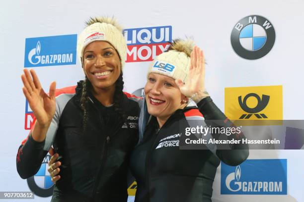 Kaillie Humphries and Phylicia George of Canada compete at Deutsche Post Eisarena Koenigssee during the BMW IBSF World Cup Women`s Bobsleigh World...