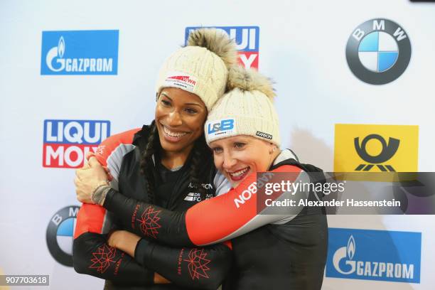 Kaillie Humphries and Phylicia George of Canada compete at Deutsche Post Eisarena Koenigssee during the BMW IBSF World Cup Women`s Bobsleigh World...