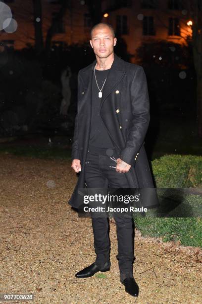 Jeremy Meeks leaves the Balmain Homme Menswear Fall/Winter 2018-2019 show as part of Paris Fashion Week on January 20, 2018 in Paris, France.