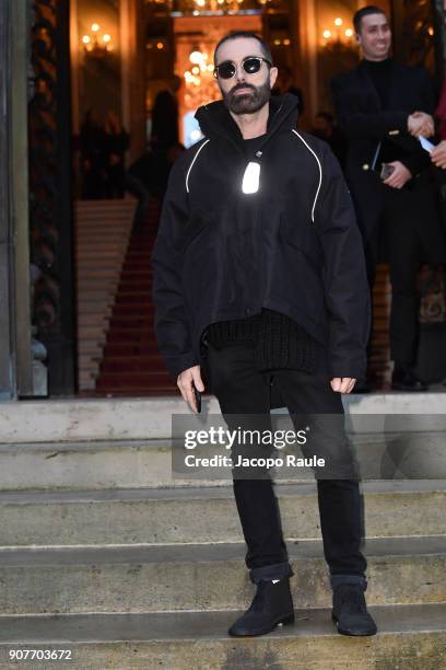 Giambattista Valli arrives at Balmain Homme Menswear Fall/Winter 2018-2019 show as part of Paris Fashion Week on January 20, 2018 in Paris, France.