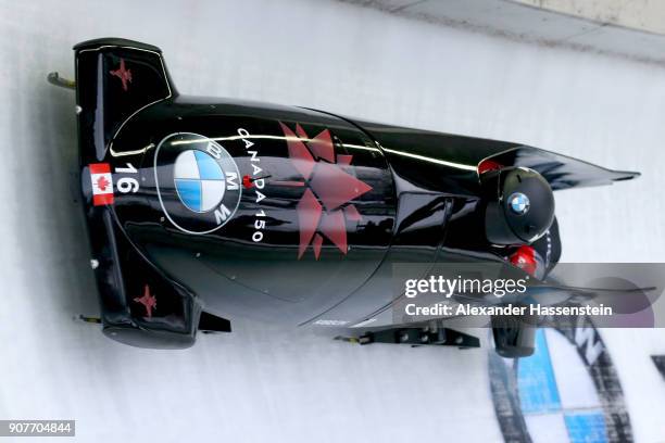 Christine de Bruin and Cynthia Appiah of Canada compete at Deutsche Post Eisarena Koenigssee during the BMW IBSF World Cup Women`s Bobsleigh World...