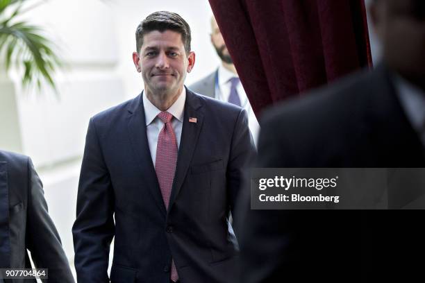 House Speaker Paul Ryan, a Republican from Wisconsin, walks through the U.S. Capitol after a caucus meeting in Washington, D.C., U.S., on Saturday,...