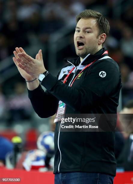 Kristjan Andresson, head coach of Sweden reacts during the Men's Handball European Championship main round match between Sweden and France at Arena...