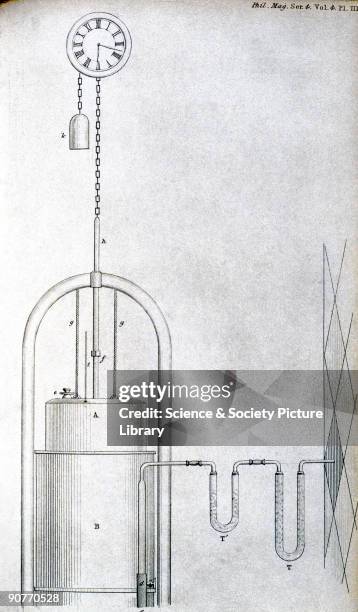 Plate taken from 'Philosophical Magazine' . Dr Thomas Andrews developed a device for taking in a sample of air of a fixed size for chemical testing,...