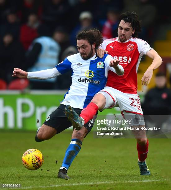 Blackburn Rovers' Bradley Dack vies for possession with Fleetwood Town's Markus Schwabl during the Sky Bet League One match between Fleetwood Town...