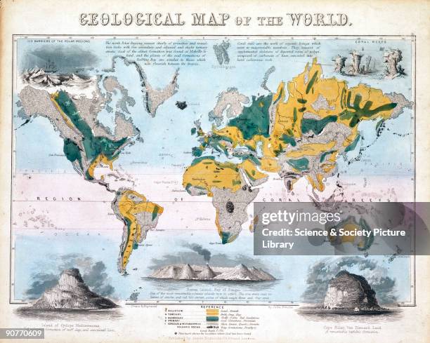 One of a set of teaching cards published by James Reynolds & Sons, London, England around 1850. Titled 'Geological Map of the World', the chart was...