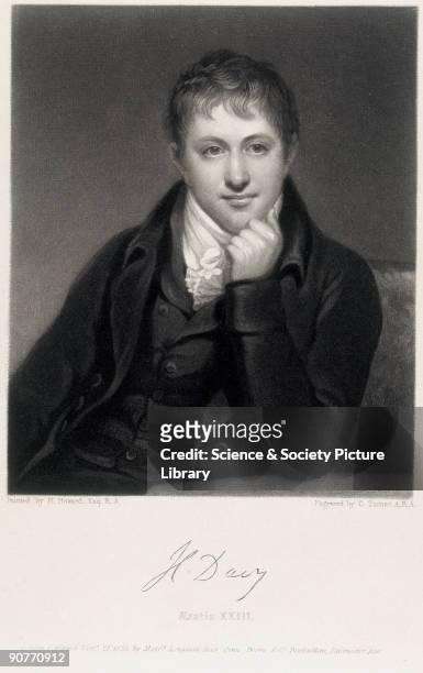 Mezzotint by C Turner after a painting by Henry Howard. Whilst at the Pneumatic Institute in Bristol, Davy discovered the anaesthetic effects of...