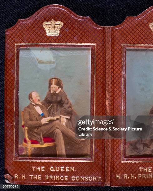 Hand-coloured carte de visite in a folding presentation case by John Mayall of 224 Regent Street, London, showing Queen Victoria and Albert, her...