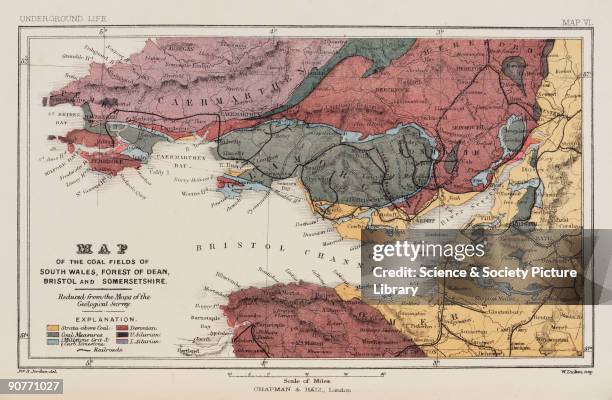 Map showing the distribution of coal and other minerals in South Wales, the Forest of Dean, Bristol and Somerset. Illustration from �Underground...