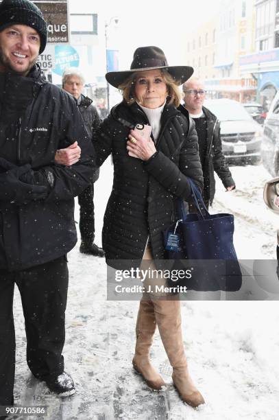 Jane Fonda is seen in SOREL Style Around Park City - Day 2 on January 20, 2018 in Park City, Utah.